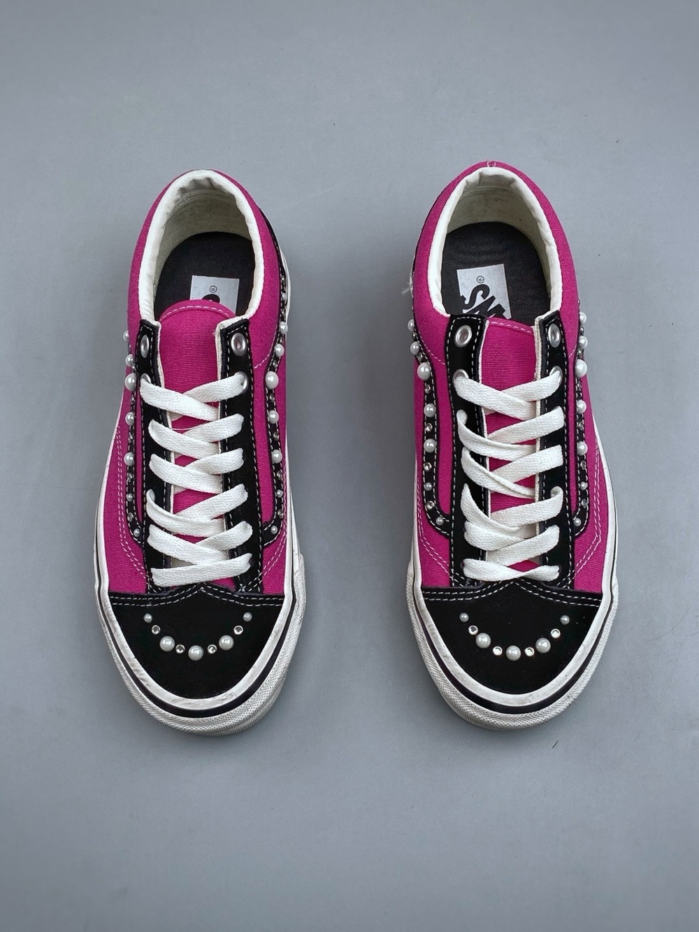 Vans Women's Hot Pink and Black Pearl-Embellished Canvas Sneakers